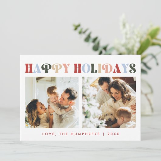クラシックレトロシンプルハッピーホリデー2写真 シーズンカード (スタンド正面)