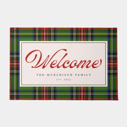 クラシックレトロスクリプト休日レッドとグリーン ドアマット (正面)