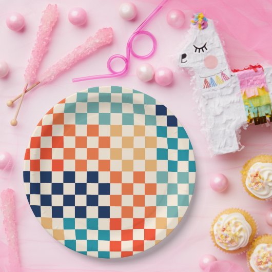 クラシックレトロチェッ市松模様にクボードのパターン ペーパープレート (パーティー)