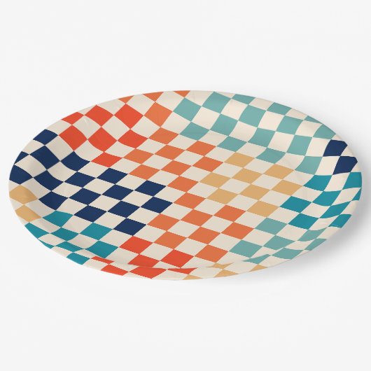 クラシックレトロチェッ市松模様にクボードのパターン ペーパープレート (アングル)