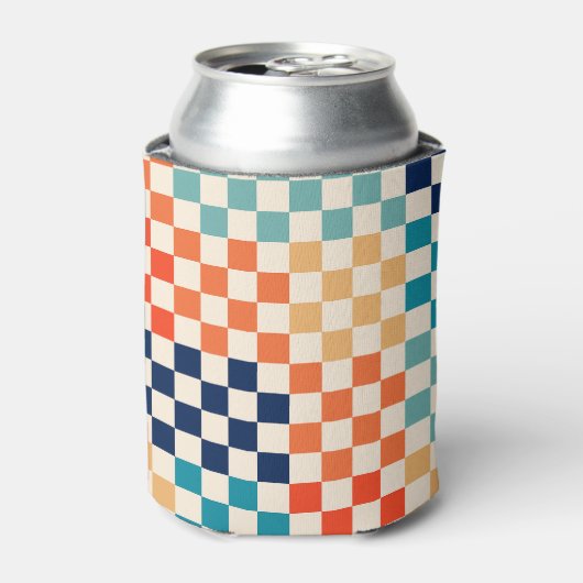 クラシックレトロチェッ市松模様にクボードのパターン 缶クーラー (缶正面)