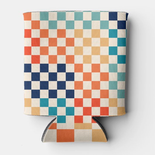 クラシックレトロチェッ市松模様にクボードのパターン 缶クーラー (正面)