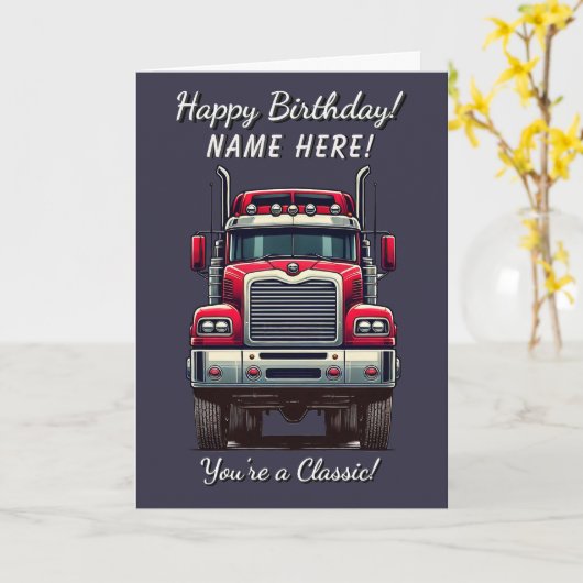 クラシックレトロトラックあなたはの誕生日クラシックカード カード (黄色い花)