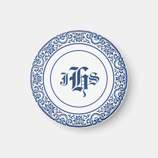 クラシックレトロモノグパーソナライズされたラムブルーパターン マグネット (正面)