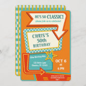 クラシックレトロヴィンテージサイン50誕生日 招待状 (正面/裏面)