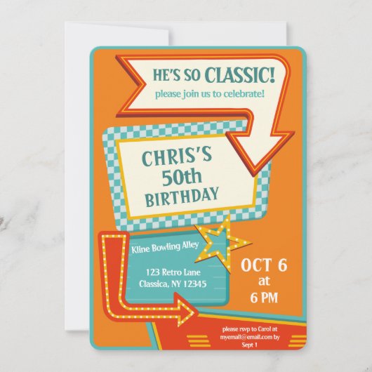 クラシックレトロヴィンテージサイン50誕生日 招待状 (正面)