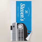 クラシックレトロ車|名カスタマイズ前自身のブランド ビーチタオル (正面)