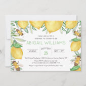 クラシックレモンビー水彩緑の赤ちゃんシャワー 招待状 (正面)