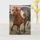 クラシックレースで歓喜する美しい馬 カード (黄色い花)