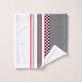クラシックレースをテーマにした白黒赤と灰色 バスタオルセット (ウォッシュタオル)