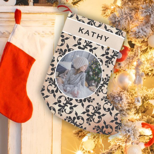 クラシックロココパターンラウンドファミリーフォト スモールクリスマスストッキング