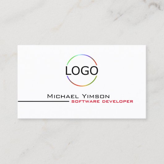 クラシックロゴ付きホワイトブラック&フォトプロフェッショナル 名刺 (正面)