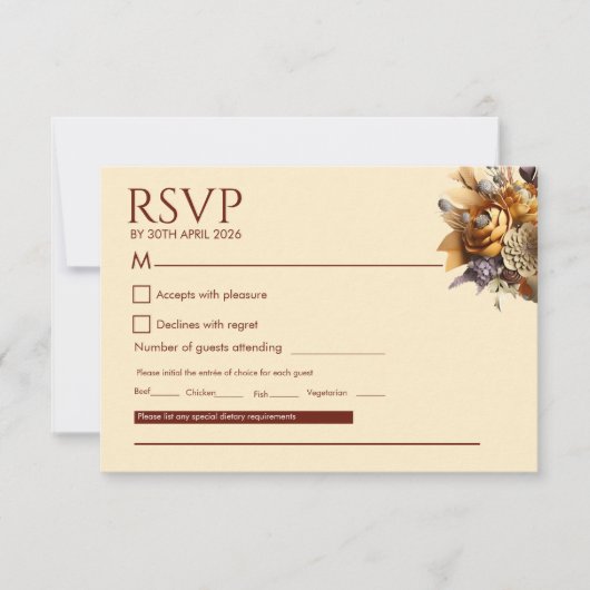 クラシックロマンス結婚式RSVPカード 出欠カード (正面)