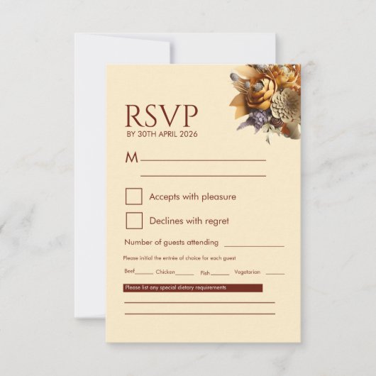 クラシックロマンス結婚式RSVPカード 出欠カード (正面)