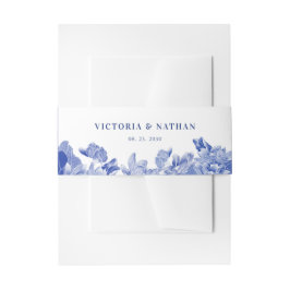 クラシックロマンチック青と白のフローラの結婚I 招待状ベリーバンド
