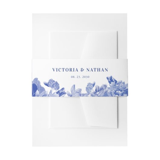 クラシックロマンチック青と白のフローラの結婚I 招待状ベリーバンド (正面例)