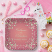 クラシックロマン金ゴールドピ華美ック縁どス結婚 ペーパープレート (パーティー)