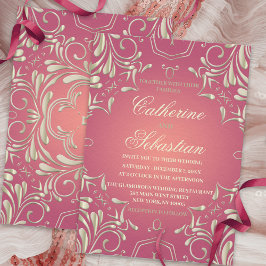 クラシックロマン金ゴールドピ華美ック縁どス結婚 招待状