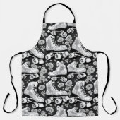 クラシックローラースケート花,白黒 エプロン (正面)