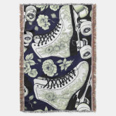 クラシックローラースケート花,白黒 スローブランケット (正面縦)