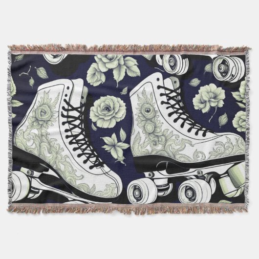クラシックローラースケート花,白黒 スローブランケット (正面)