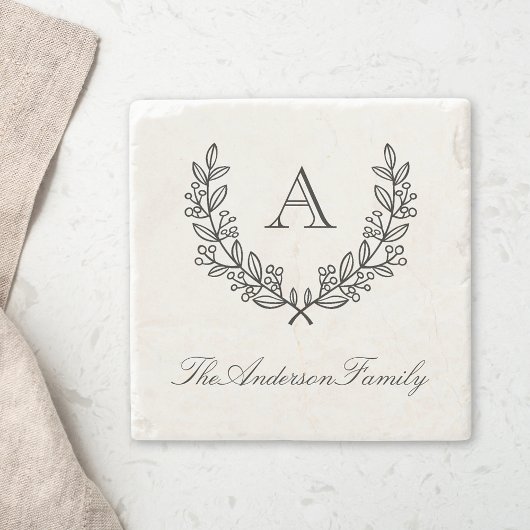 クラシックローレルリースファミリー名モノグラム ストーンコースター
