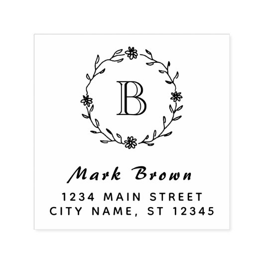 クラシックローレルリースモノグラム差出人住所 セルフインキングスタンプ (デザイン)