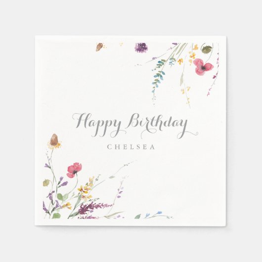 クラシックワイルドカラフルフローラハッピーバースデー スタンダードカクテルナプキン (正面)