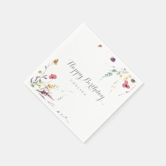 クラシックワイルドカラフルフローラハッピーバースデー スタンダードカクテルナプキン (角)