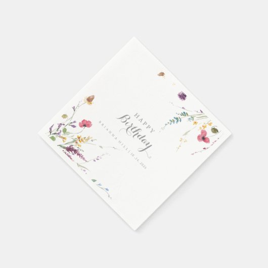 クラシックワイルドカラフルフローラ誕生日パーティー スタンダードカクテルナプキン (角)