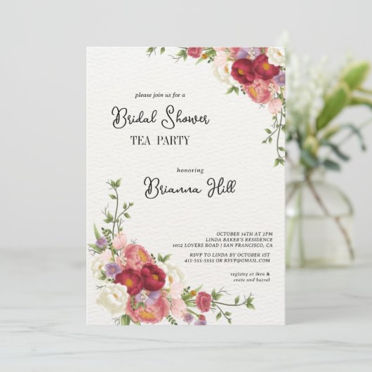 クラシックワイルドカラフルブライダルシャワーティーパーティー 招待状 (スタンド正面)