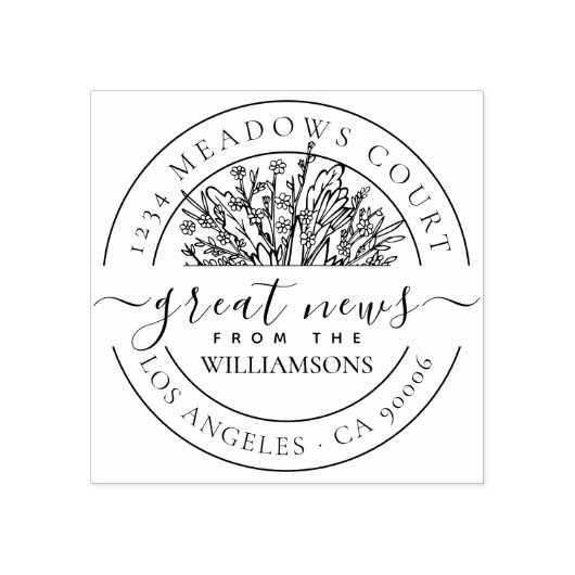 クラシックワイルドフラワーズファミリー差出人住所 ラバースタンプ (インプリント)