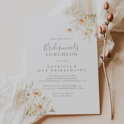 クラシックワイルドフラワー花嫁ランチョンシャワー 招待状