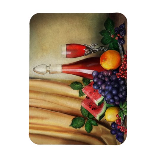 クラシックワインと果物の絵画静養 マグネット (縦)
