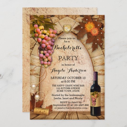 クラシックワインまたはブドウ園バチェロレッテ招待状 招待状 (正面/裏面)