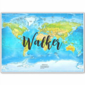 クラシックワールドマップ、旅行・旅行名タグ シール (正面)