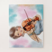 クラシックヴァイオリンレディーピンク&ブルーヴィンテージアート ジグソーパズル (縦)