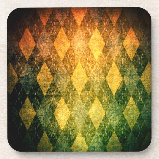クラシックヴィンテージアーガイルグリーン金ゴールドダイヤモンドパターン コースター (正面)