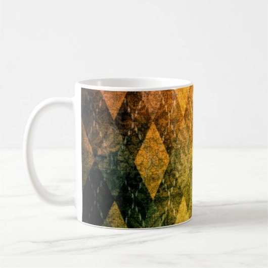 クラシックヴィンテージアーガイルグリーン金ゴールドダイヤモンドパターン コーヒーマグカップ (左)