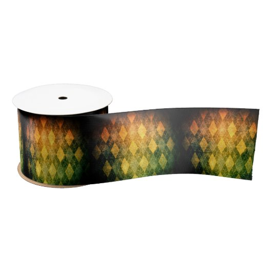 クラシックヴィンテージアーガイルグリーン金ゴールドダイヤモンドパターン サテンリボン (リール)