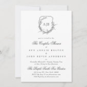 クラシックヴィンテージイチジクフローラモノグラムクレストカップル 招待状 (正面)
