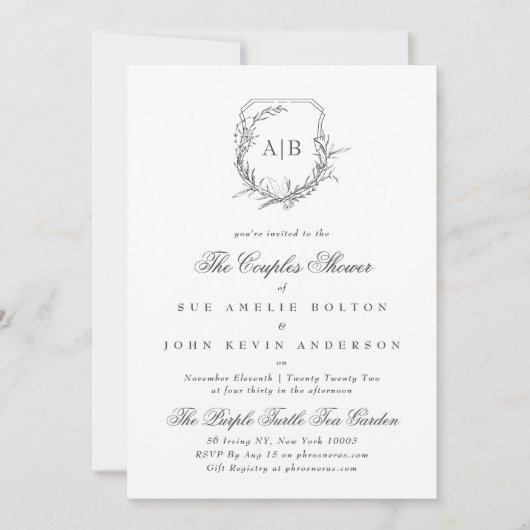 クラシックヴィンテージイチジクフローラモノグラムクレストカップル 招待状 (正面)