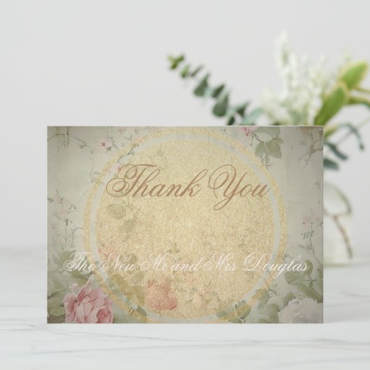クラシックヴィンテージエレガントピンクローゼズウォーター色 サンキューカード (スタンド正面)