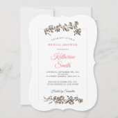 クラシックヴィンテージエレガントフラワーピンクブライダルシャワー 招待状 (正面)