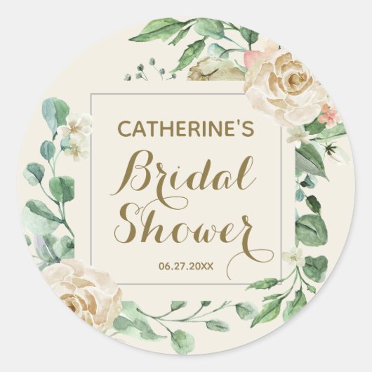 クラシックヴィンテージエレガントフローラブライダルシャワー ラウンドシール (正面)