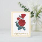 クラシックヴィンテージエレガントレッドローゼズマザーズデイ ポストカード (スタンド正面)