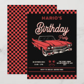 クラシックヴィンテージカーの誕生日 招待状 (正面/裏面)