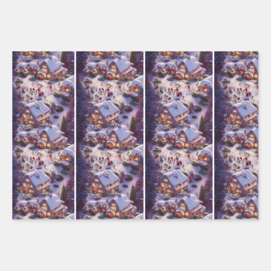 クラシックヴィンテージクリスマスをテーマにしたウィンタービレッジ ラッピングペーパーシート (正面3)