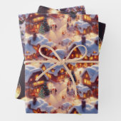 クラシックヴィンテージクリスマスをテーマにしたウィンタービレッジ ラッピングペーパーシート (インサイチュ)