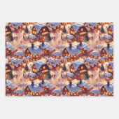 クラシックヴィンテージクリスマスをテーマにしたウィンタービレッジ ラッピングペーパーシート (正面)